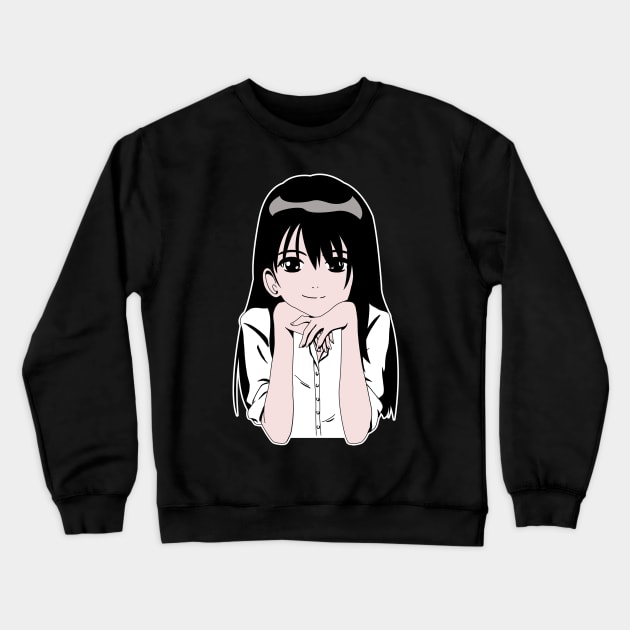 Funny Manga Cute Eyes Happy Smile School Girl Senpai Meme Crewneck Sweatshirt by designsenpai